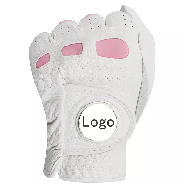 Genuine Cabretta & Synthetic Leather Golf Gloves – White Sports Gloves with Custom Logo Patch Palm, All-Season Comfortable Adult Golf Gloves