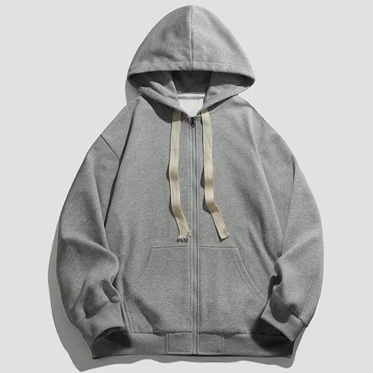 High Quality Custom logo Cotton Fleece Drop Shoulder Sleeve Blank Zip up Cheap Men's Hoodie - Image 5