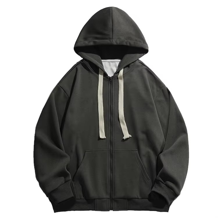 High Quality Custom logo Cotton Fleece Drop Shoulder Sleeve Blank Zip up Cheap Men's Hoodie - Image 2