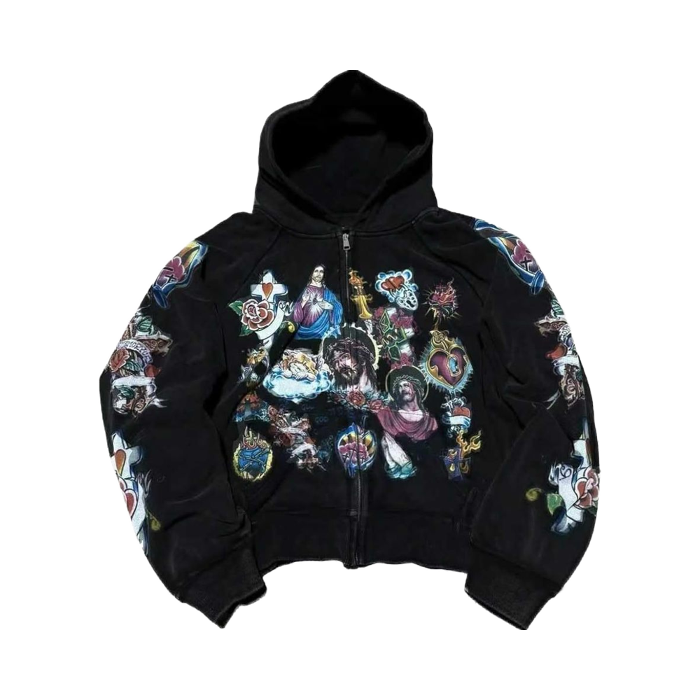 High Quality Custom-Made Men's Hoodies Sweatshirts Fashionable Acid-Washed Rhinestone Design Digital Printing 100% Cotton Moq10 - Image 4