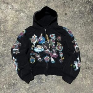 High Quality Custom-Made Men's Hoodies Sweatshirts Fashionable Acid-Washed Rhinestone Design Digital Printing 100% Cotton Moq10