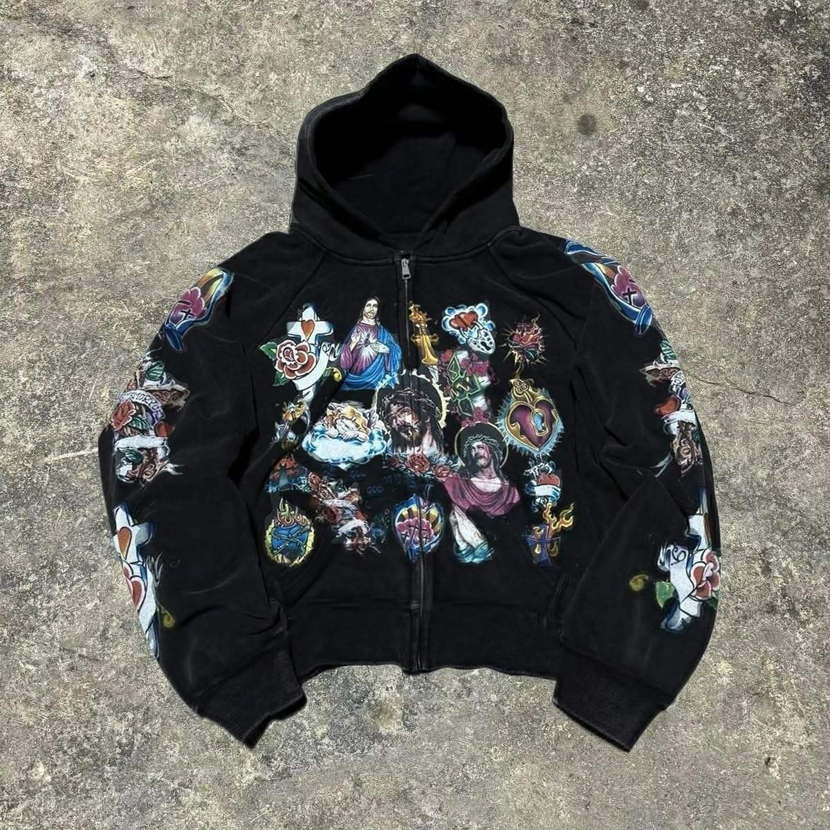 High Quality Custom-Made Men's Hoodies Sweatshirts Fashionable Acid-Washed Rhinestone Design Digital Printing 100% Cotton Moq10