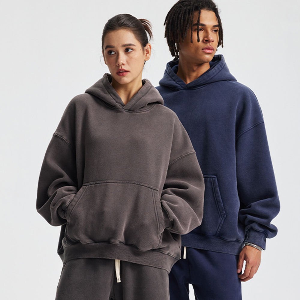 High Quality French Terry Cotton Plain Hoodie with No String Fleece Boxy Hoodie Loose Cropped Hoodie for Men - Image 2