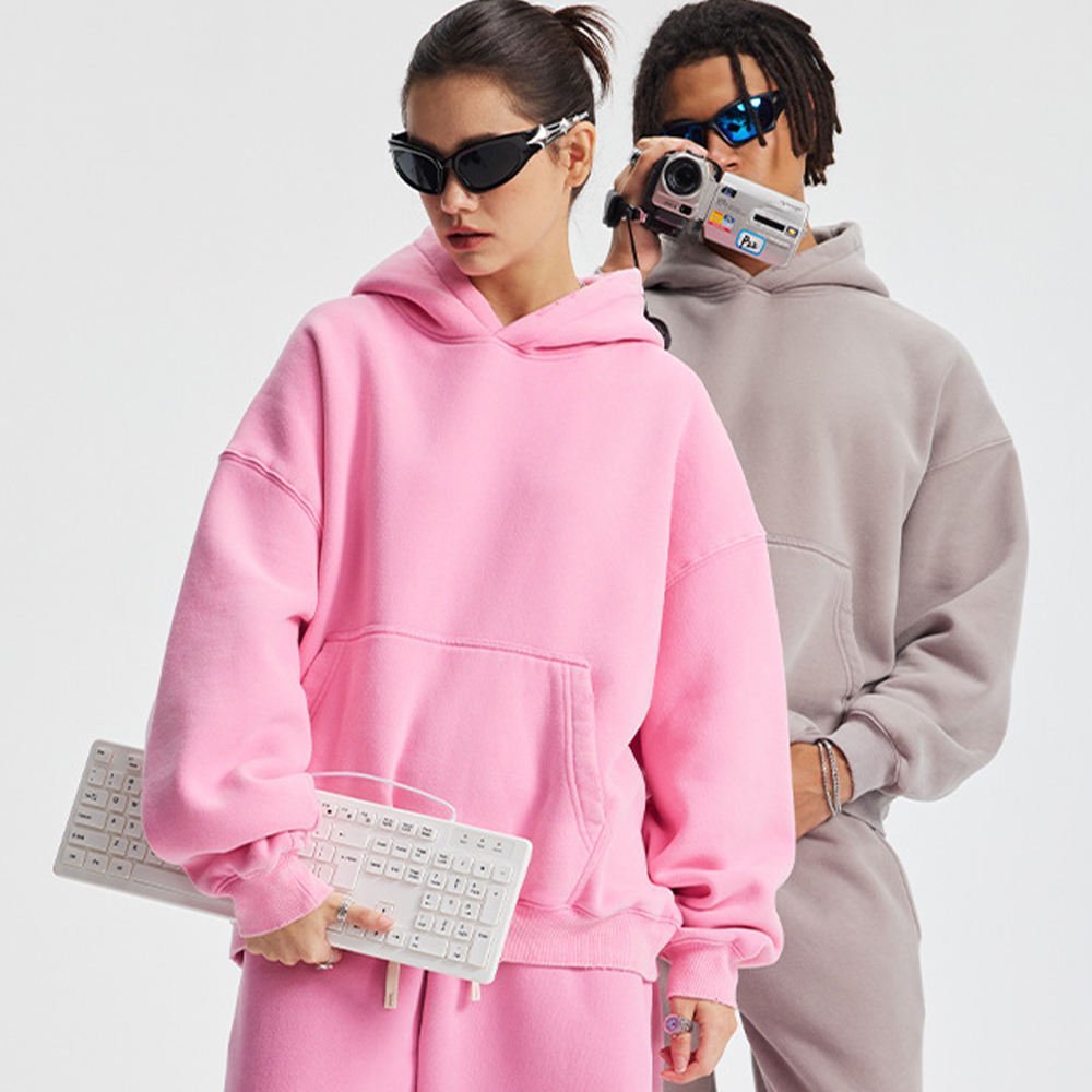 High Quality French Terry Cotton Plain Hoodie with No String Fleece Boxy Hoodie Loose Cropped Hoodie for Men - Image 3