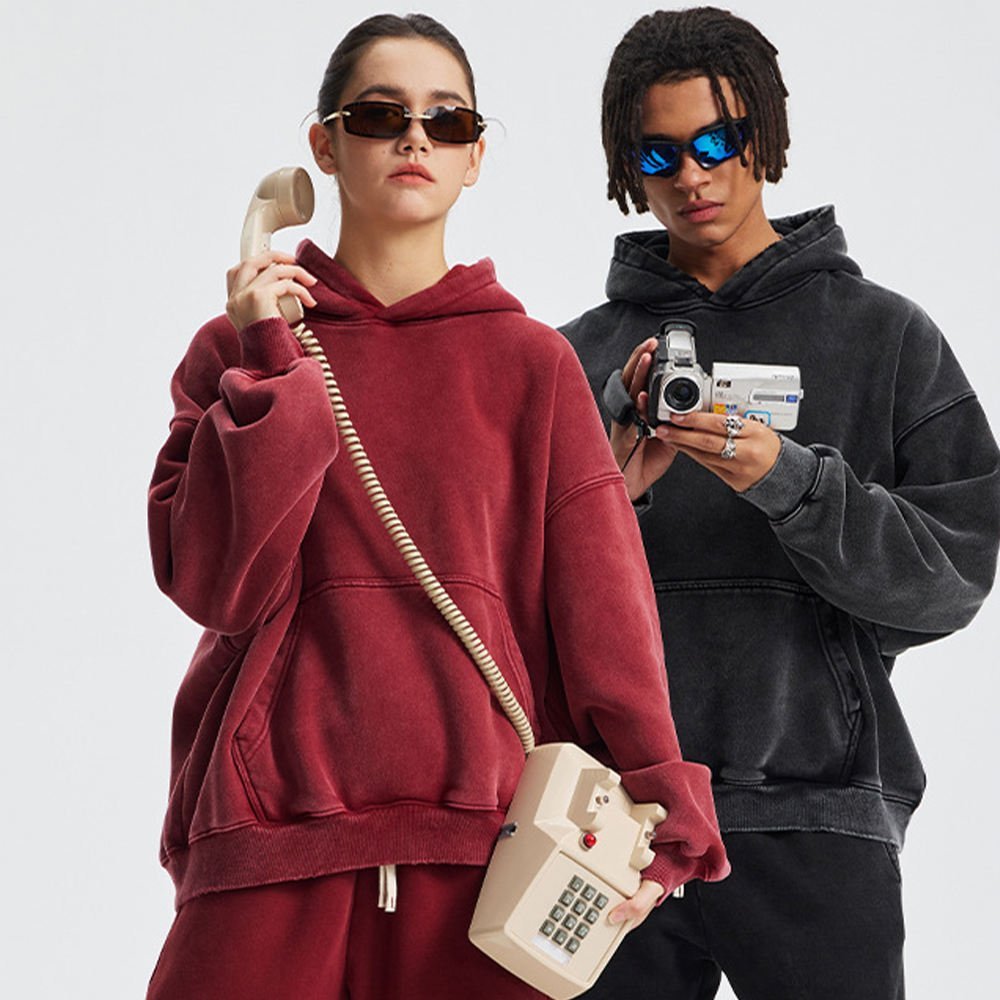 High Quality French Terry Cotton Plain Hoodie with No String Fleece Boxy Hoodie Loose Cropped Hoodie for Men - Image 5