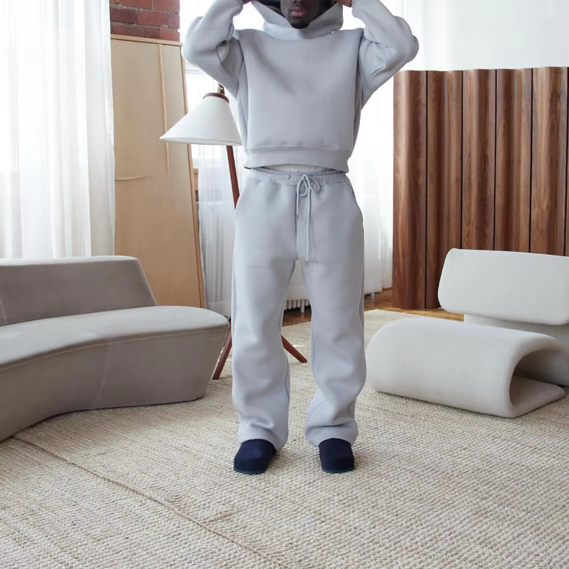 High Quality Men Outdoor Sweatsuit Heavyweight 100% Cotton Sweatpants and Shorts Sets Tracksuit for Men - Image 2