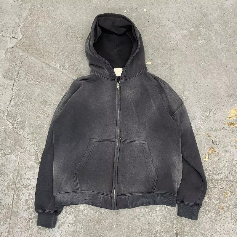 High Quality Streetwear Oversized Heavyweight Vintage Pullover Sweatshirt Custom Printed Washed Hoodie - Image 2