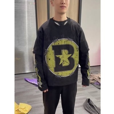 Hip Hop Style Custom Double Layer Long Sleeve T Shirt Double Shaded Shirts With Printed Skull Graphic - Image 2