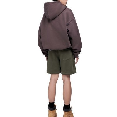 Hooded Collar Printing Streetwear Brown Zip Up Crop Top Hoodie with 500 Gsm - Image 7