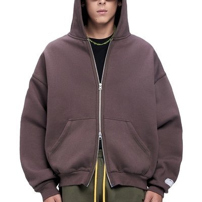 Hooded Collar Printing Streetwear Brown Zip Up Crop Top Hoodie with 500 Gsm - Image 4