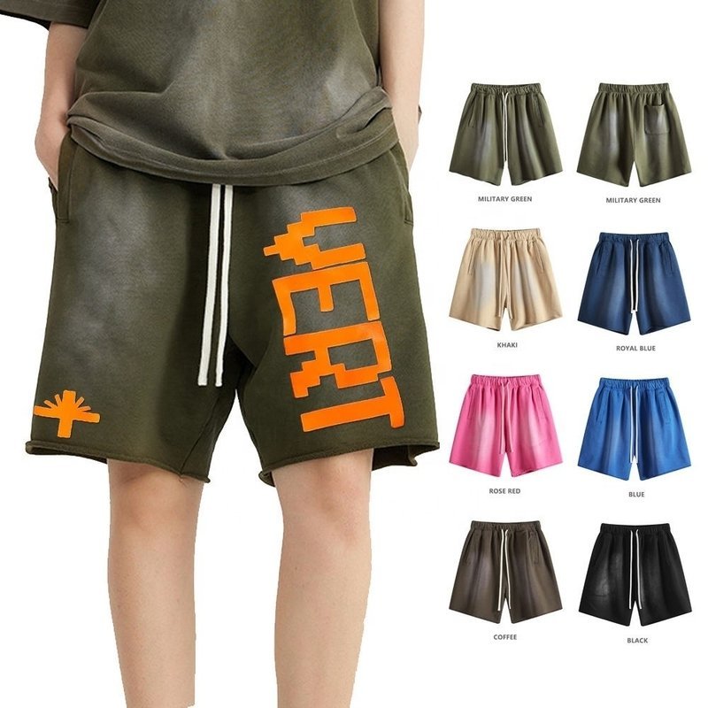 Jean Acid Wash Shorts Mens Womens Summer 440G Heavy Weight Gradient Monkey Wash Half Shorts