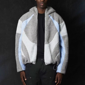 Jieen Garment High Quality Custom Streetwear Color Block Hoodies Oversized Fit Men Zip up Heavyweight Sherpa Fleece Hoodie