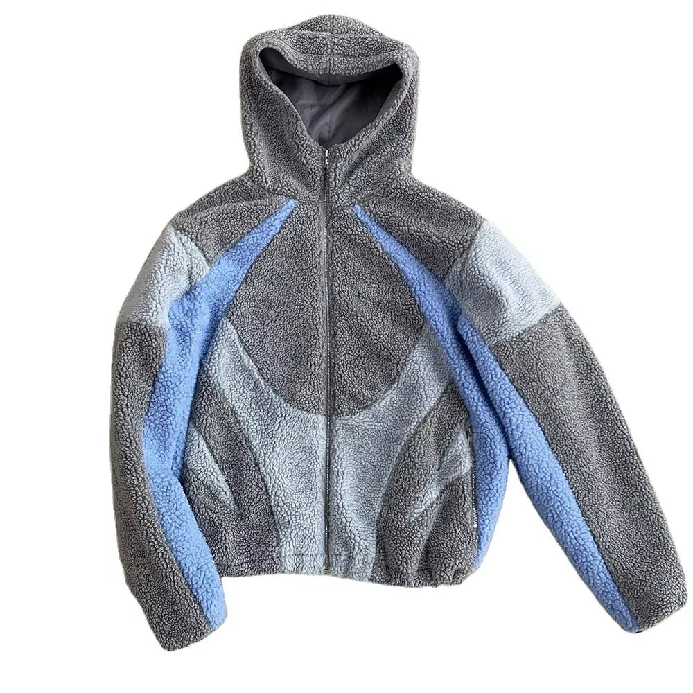Jieen Garment High Quality Custom Streetwear Color Block Hoodies Oversized Fit Men Zip up Heavyweight Sherpa Fleece Hoodie - Image 2