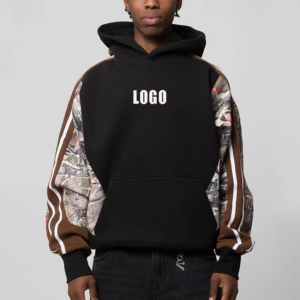 Manufacturers Men'S Hoodies Camo Sleeve 100% Cotton Custom Hoodies Drop Shoulder Heavyweight Oversized Pullover Hoodie for Men