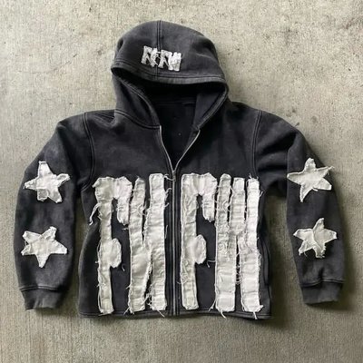 Men 500gsm Cotton Distressed Custom Embroidered Zip Up Hoodies Zip Up Acid Wash Cropped Sweatshirt - Image 4