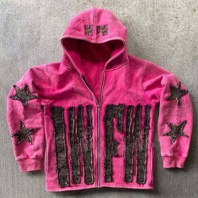 Men 500gsm Cotton Distressed Custom Embroidered Zip Up Hoodies Zip Up Acid Wash Cropped Sweatshirt - Image 2