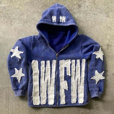 Men 500gsm Cotton Distressed Custom Embroidered Zip Up Hoodies Zip Up Acid Wash Cropped Sweatshirt - Image 5