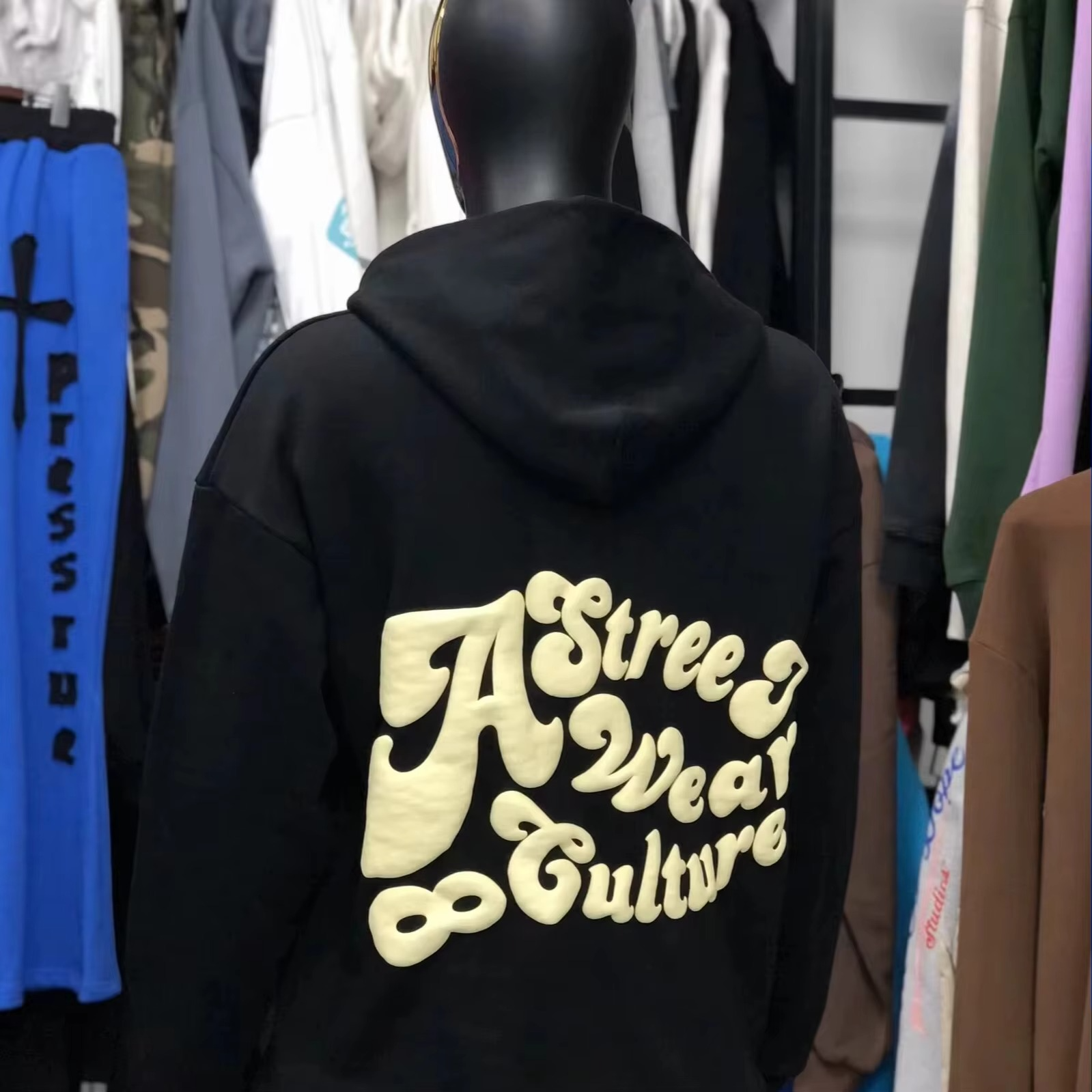 Men's 100%cotton Thick French Terry Heavy Weight Luxury Quality Raglan Sleeve Oversized Custom Puff Print logo Box Hoodie