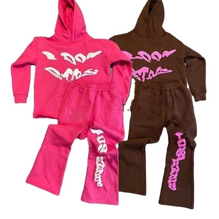 Men'S 3D Puff Print Flared Sweatpants And Cropped Hoodie Set For Tracksuit - Image 6