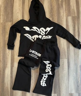 Men'S 3D Puff Print Flared Sweatpants And Cropped Hoodie Set For Tracksuit - Image 4