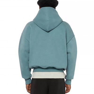 Men's Double Zipper Hoodie in Vintage Washed Style with Drop Shoulder and Cropped Design - Image 3