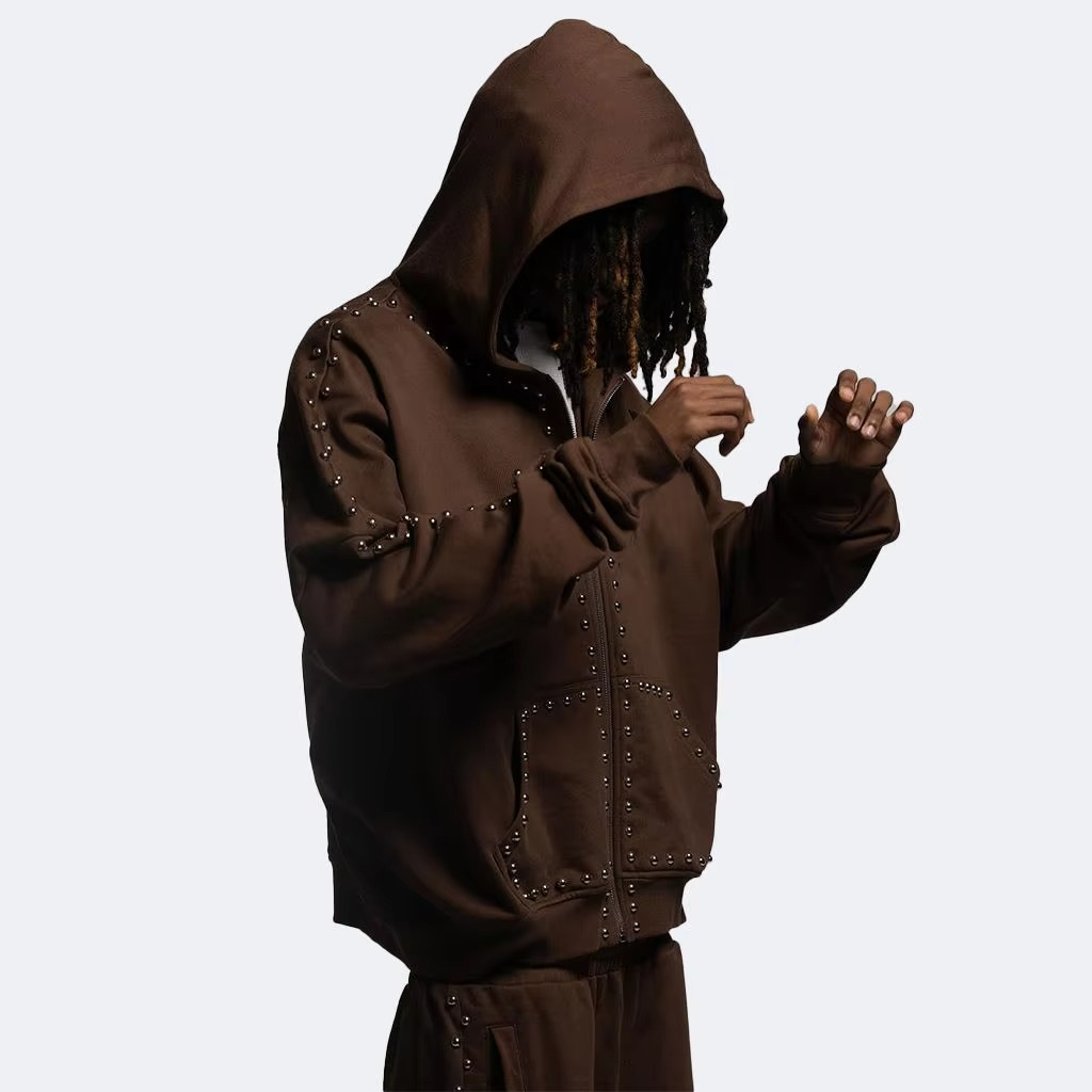 Men'S Drop Shoulder Hoodies Custom 100% Cotton Double Zip up Hooded Sweatshirt High Quality Oversize Pullover Fleece Men Hoodie - Image 2