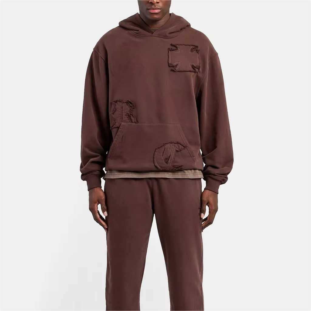 Men's Heavyweight % Cotton Tracksuit With Custom Logo Applique Autumn Season Adult Apparel 2024 Hot Selling Hoodie and Jogging