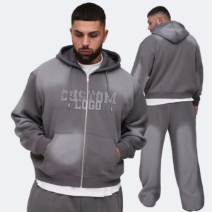 Men'S Hoodies Zip up Fit Boxy Hoodie Oversized Drop Shoulder Pullover Puff Printing Streetwear Heavy Weight Hoodie for Men