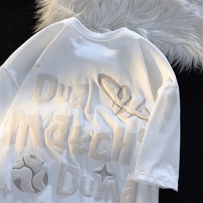 Men's Oversized Letter Puff Print T-Shirt with Needle Detection and Custom Print - Image 3