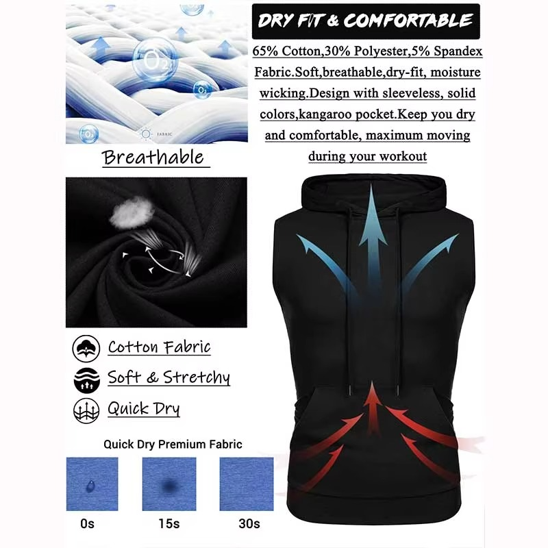 Men's Workout Hooded Tank Tops Sleeveless Gym Hoodies Bodybuilding Muscle Shirts - Image 6