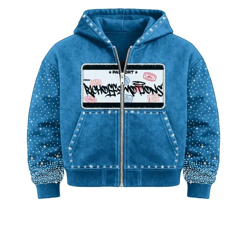 Moq10 Supplier Bling Glitter Oversized Heart Pattern Casual Boxy Cotton Faded Acid Wash Sweatshirt Men's Hoodies