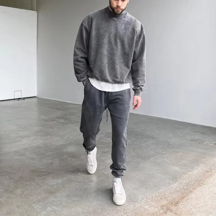 New Custom Acid Wash Sweatshirt for Men Oversize Vintage Washed Crewneck Men's Sweatshirts - Image 5