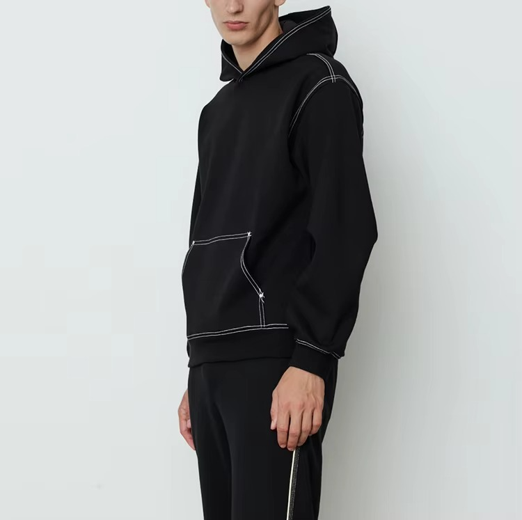 New Design Heavyweight Cotton Custom Logo Plain Plus Size Hoodies Blank Outside Reverse Contrast Stitch Hoodie Men - Image 6