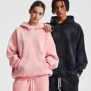 New Fashion Retro Distressed Solid Winter Leisure Sports Hoodies and Sweatshirts for Men Washed Hoodie with Digital Printing