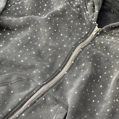 Oem Heavyweight Zipper Hoodie Custom 100% Cotton Terry Hoody Sweatshirt Streetwear Rhinestone Zip Up Hoodie for Men
