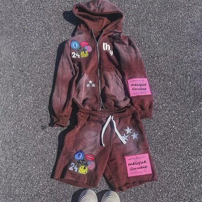 Oversized Cotton Shorts and Hoodie Set for Men Colorful Custom Screen Print Embroider Sweatsuits - Image 3