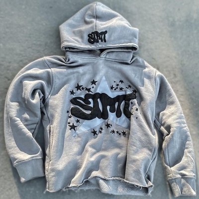 Puff Print Jacket Fleece Cotton Cropped Cut Edge Raw Hem Puff Printing Hoodie Men - Image 5