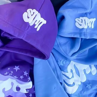Puff Print Jacket Fleece Cotton Cropped Cut Edge Raw Hem Puff Printing Hoodie Men - Image 2