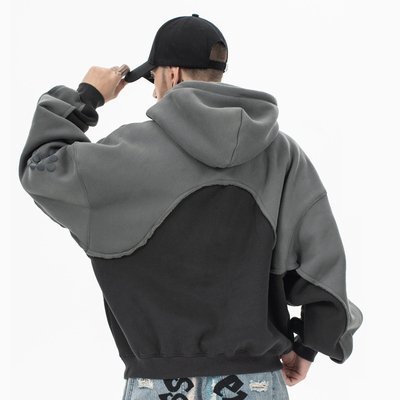 Puff Print Men'S Two Tone Hoodie High Weight Warm Fleece Pullover Hoodie Drop Shoulder - Image 6