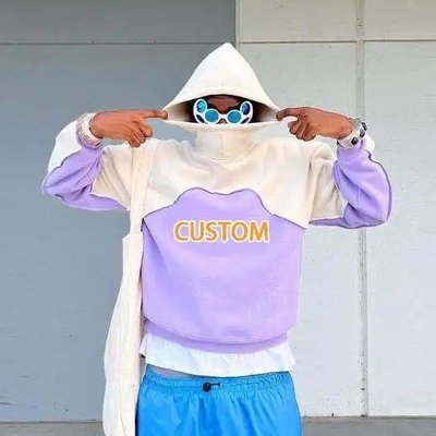 Puff Print Men'S Two Tone Hoodie High Weight Warm Fleece Pullover Hoodie Drop Shoulder - Image 3