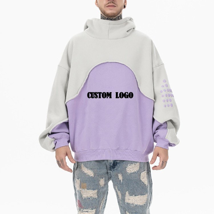 Puff Print Men'S Two Tone Hoodie High Weight Warm Fleece Pullover Hoodie Drop Shoulder - Image 7