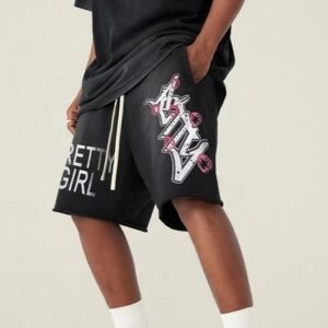 Quick Dry Unisex Men Streetwear Blank Black Heavyweight Cotton Vintage Acid Wash Shorts
