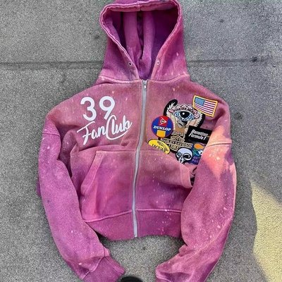 Red Black Sun Faded Zip Up Hoodie Boxy Heavyweight 450Gsm Screen Printing Patch Embroidery - Image 3