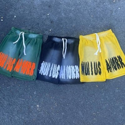 Red Running Acid Wash Distressed Shorts Set Vintage Style Sun Fade Sweat Shorts Embroidered Logo - Image 6