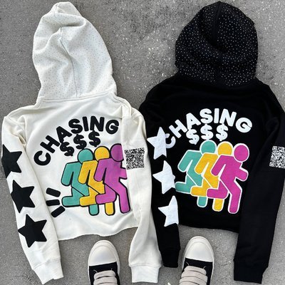 Rhinestone Black 3d Custom Puff Print Hoodie Pullover 100% Cotton Heavyweight Boxy Oversized Men - Image 5