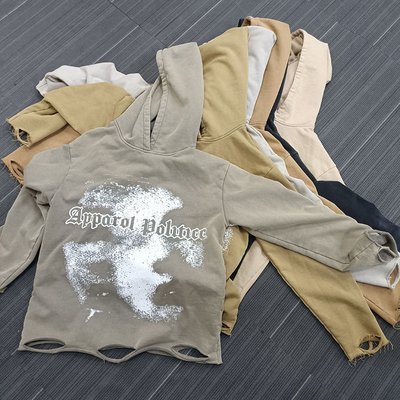 S-6XL Dtg Printing Hoodies Oversized French Terry Cotton Hoodie With Distressed Ripped - Image 2
