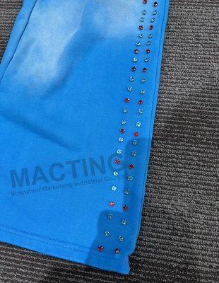 Seasonal Streetwear Heavyweight Jogger Pants in Acid Wash Cotton Terry with Rivet Rhinestone Embellishments and Flat Front - Image 6