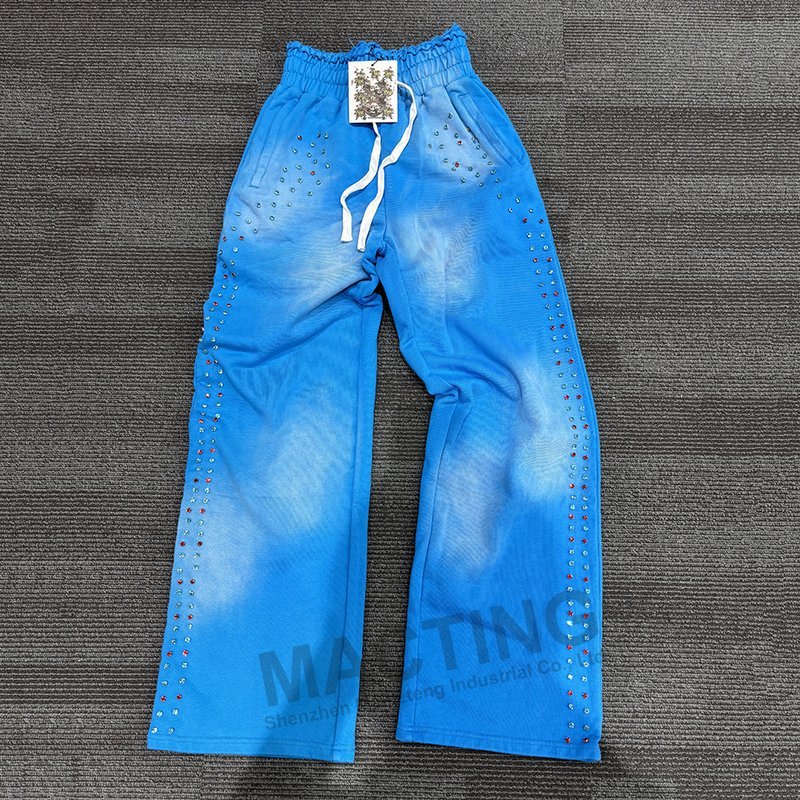 Seasonal Streetwear Heavyweight Jogger Pants in Acid Wash Cotton Terry with Rivet Rhinestone Embellishments and Flat Front - Image 3