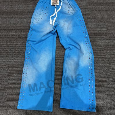 Seasonal Streetwear Heavyweight Jogger Pants in Acid Wash Cotton Terry with Rivet Rhinestone Embellishments and Flat Front - Image 2