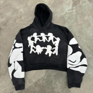 Streetwear French Terry Cropped Pullover Hoodie Men Custom Puff Print Design